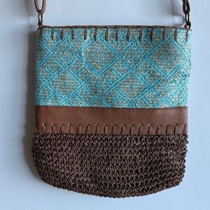 Elegant Teal and Brown Crossbody Bag